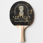 Raquette De Ping Pong Gold Black Marble Pineapple Wedding Arch & Name (Dos)