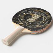 Raquette De Ping Pong Gold Black Marble Pineapple Wedding Crest & Names (Devant Angle)
