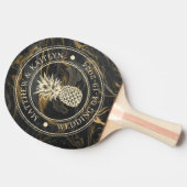 Raquette De Ping Pong Gold Black Marble Pineapple Wedding Crest & Names (Côté)