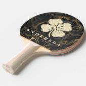 Raquette De Ping Pong Gold Black Marble Swirl Four Leaf Clover with Name (Devant Angle)