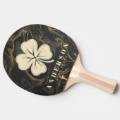Raquette De Ping Pong Gold Black Marble Swirl Four Leaf Clover with Name (Côté)