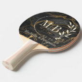 Raquette De Ping Pong Gold Black Marble Swirl Leaf Wedding Monogram (Devant Angle)