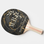 Raquette De Ping Pong Gold Black Marble Swirl Leaf Wedding Monogram (Côté)