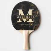 Raquette De Ping Pong Gold Black Marble Swirl Monogram & Name Overlay (Dos)