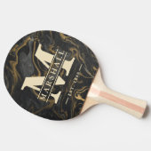 Raquette De Ping Pong Gold Black Marble Swirl Monogram & Name Overlay (Côté)
