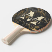 Raquette De Ping Pong Gold Black Marble Swirl Monogram & Name Overlay (Devant Angle)