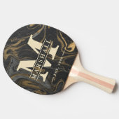 Raquette De Ping Pong Gold Black Marble Swirl Monogram & Name Overlay (Côté)