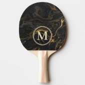 Raquette De Ping Pong Gold Black Marble Swirl Stone Monogram (Dos)