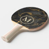 Raquette De Ping Pong Gold Black Marble Swirl Stone Monogram (Devant Angle)