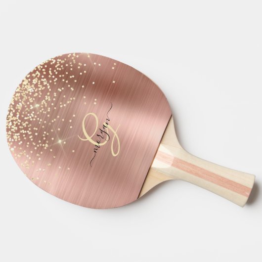 Raquette De Ping Pong Gold Glitter, Gold Monogram, Black Script Name (Côté)