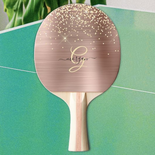 Raquette De Ping Pong Gold Glitter, Gold Monogram, Black Script Name