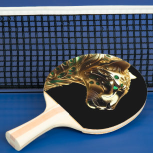 Raquette De Ping Pong Grâce royale : le jaguar doré orné d'émeraudes