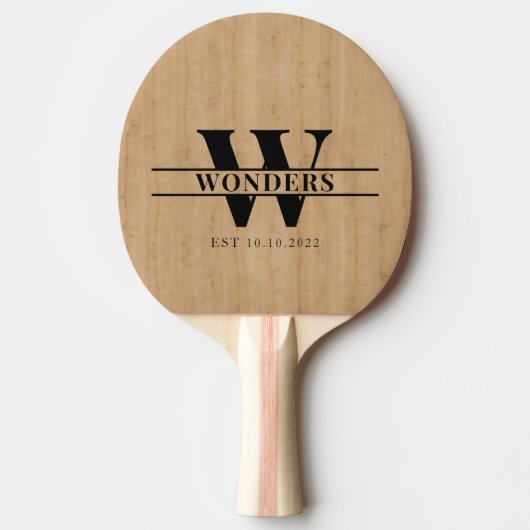 Raquette De Ping Pong Grain de bois clair personnalisé avec monogramme (Devant)