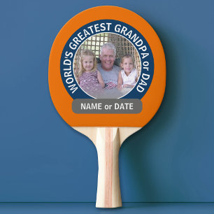 Raquette De Ping Pong Grand papa du monde Photo orange bleu