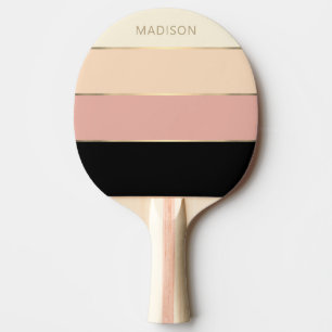Raquette De Ping Pong Grand Rayures Modernes Or Monogramme Nom Fille