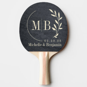 Raquette De Ping Pong Granite Noir Pierre Feuille Mariage Monogramme