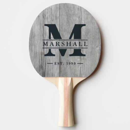 Raquette De Ping Pong Gray Timber Monogram & Name Overlay (Dos)