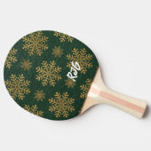 Raquette De Ping Pong Green Leather Tooled with Gold Snowflakes Initials (Côté)