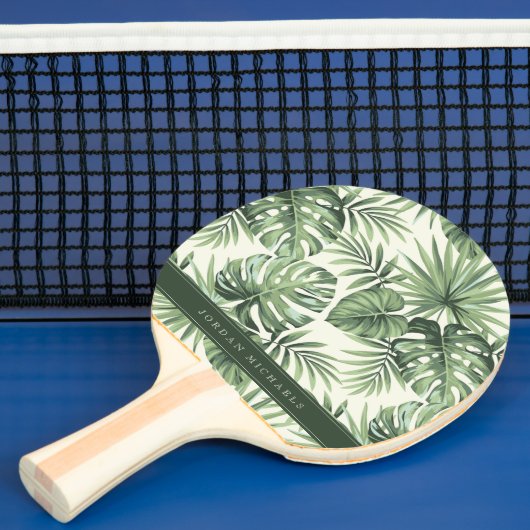 Raquette De Ping Pong Green Tropical Palm Feuille Motif (Insitu)