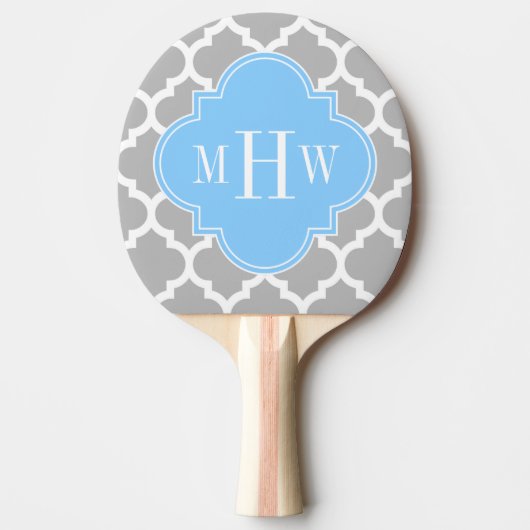 Raquette De Ping Pong Gris Blanc Marocain #5 Ciel Bleu 3 Monogramme init (Devant)