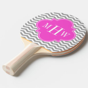 Raquette De Ping Pong Gris Chevron Rose Chaud Quatrefoil 3 Monogramme Tn