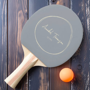Raquette De Ping Pong Gris colombe moderne du milieu du siècle avec nom