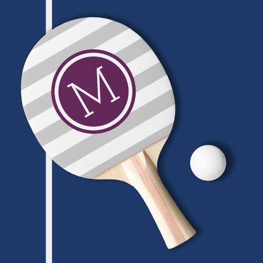 Raquette De Ping Pong Gris et pourpre Rayures de preppy Monogramme