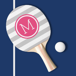 Raquette De Ping Pong Gris et roses chaudes pointes de Preppy Monogramme