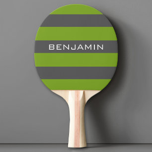 Raquette De Ping Pong Gris et vert citron vert avec nom personnalisé