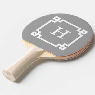 Raquette De Ping Pong Gris foncé blanc cadre clé grecque #2 Monogramme i