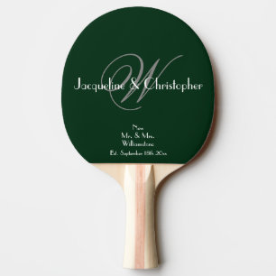 Raquette De Ping Pong Gris Monogramme Noms des Nouveaux Mariés en Écritu