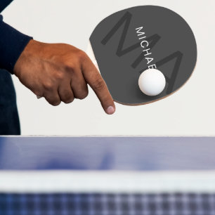 Raquette De Ping Pong Gris Monogramme Personnalisé Moderne