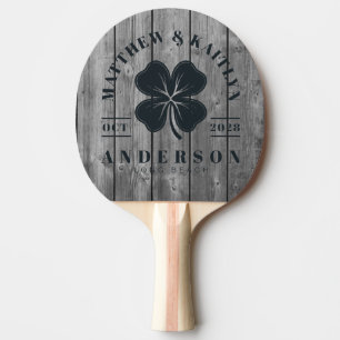 Raquette De Ping Pong Gris Propre Foncé Bois Trèfle Irlandais Blason de