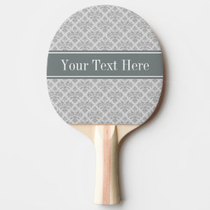 Raquette De Ping Pong Gris sur Damas gris #3 Nom du charbon Monogramme