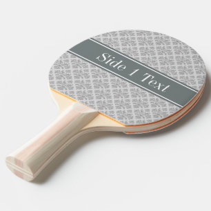 Raquette De Ping Pong Gris sur Damas gris #3 Nom du charbon Monogramme