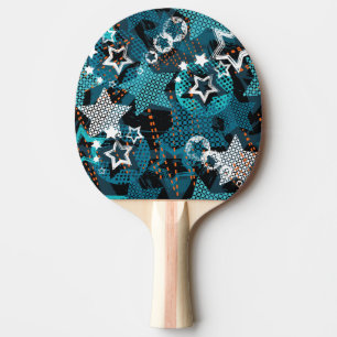 Raquette De Ping Pong Grunge star motif, design pour enfants ludique.
