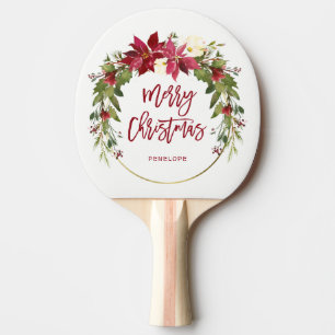 Raquette De Ping Pong Guirlande florale d'aquarelle de Joyeux Noël avec