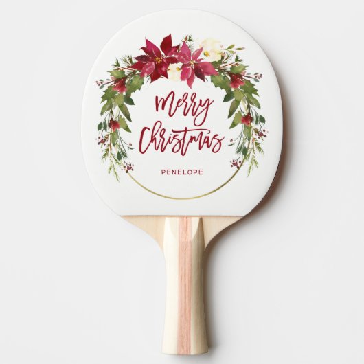 Raquette De Ping Pong Guirlande florale d'aquarelle de Joyeux Noël avec (Devant)