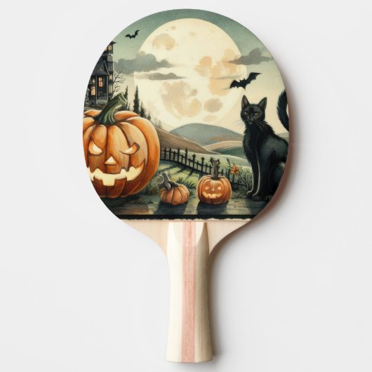 Raquette De Ping Pong Halloween/Automne/Automne/citrouille/chat (Devant)