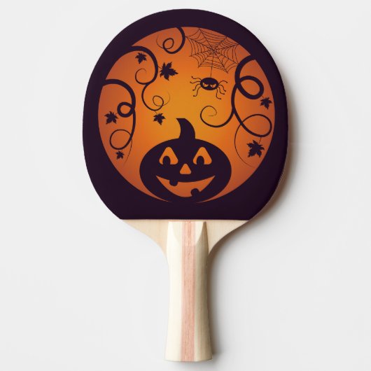 Raquette De Ping Pong Halloween Jack-o'-lantern citrouille visage et ara (Devant)
