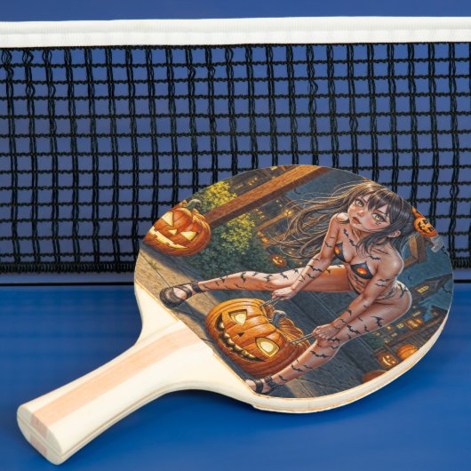 Raquette De Ping Pong Halloween Monster Jack-o-Lantern & Bat Vixen Girl (Insitu)