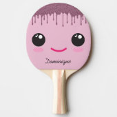Raquette De Ping Pong Happy Kawaii Face Faux Glitter Customizable Name (Devant)