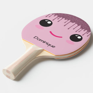 Raquette De Ping Pong Happy Kawaii Face Faux Parties scintillant Nom per