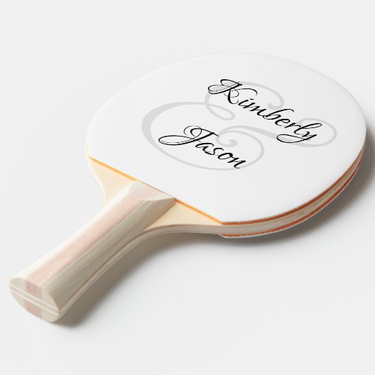 Raquette De Ping Pong His & Her Script Names, Black & Grey (Devant Angle)