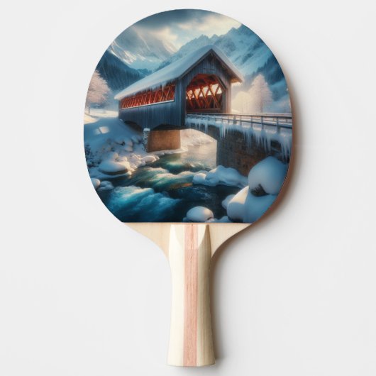 Raquette De Ping Pong Hiver, pont enneigé et rivière (Devant)