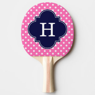 Raquette De Ping Pong Hot Pink #2 Wht Polka Dot Navy Quatrefoil