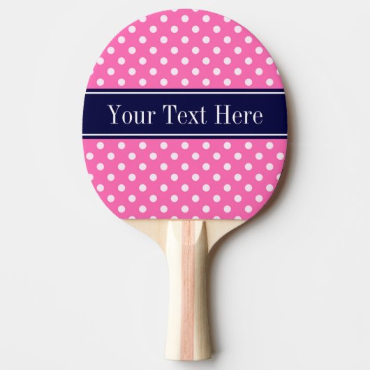 Raquette De Ping Pong Hot Pink #2 Wht Polka Dots Navy Blue Name monogram (Devant)
