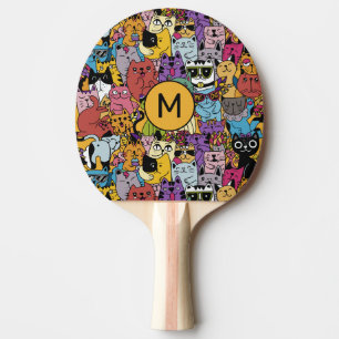 Raquette De Ping Pong Illustration de chats amusants Monogrammes personn