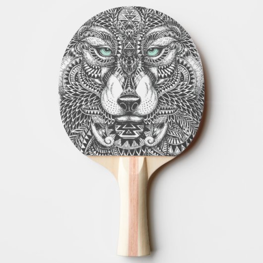 Raquette De Ping Pong Illustration de la face du loup de closeup (Dos)