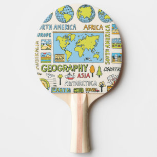 Raquette De Ping Pong Illustration de la géographie Vintage dessinée à l